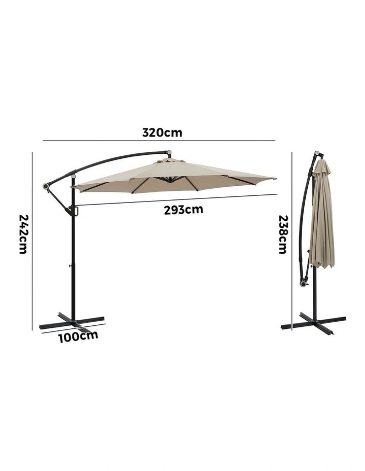 Livsip Outdoor Umbrella 3M Cantilever Garden Shade 360 Rotation Beige image 3
