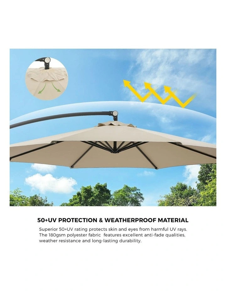 Livsip Outdoor Umbrella 3M Cantilever Garden Shade 360 Rotation Beige image 5