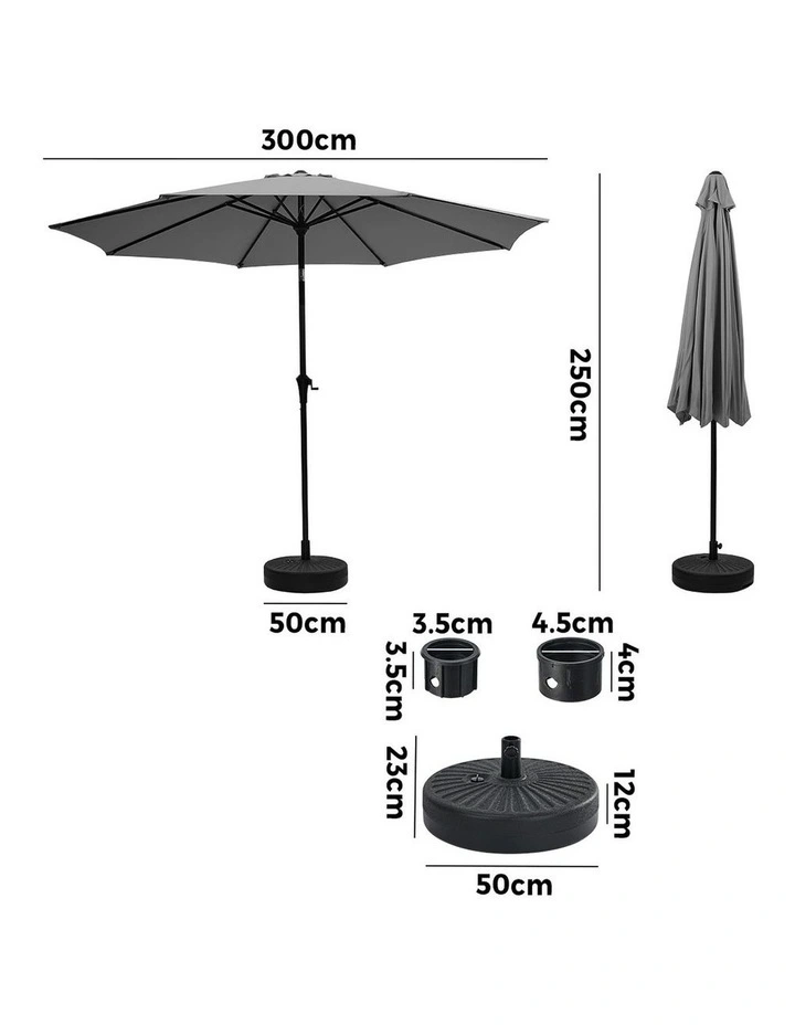 Livsip Outdoor Umbrella 3M Market Umbrellas Garden Shade with Tilt Base Charcoal image 3