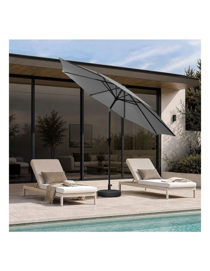 Livsip Outdoor Umbrella 3M Market Umbrellas Garden Shade with Tilt Base Charcoal image 4