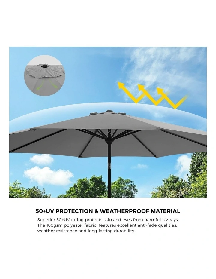 Livsip Outdoor Umbrella 3M Market Umbrellas Garden Shade with Tilt Base Charcoal image 6