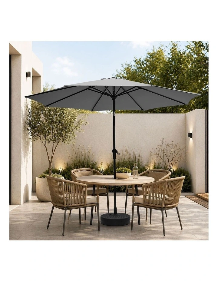 Livsip Outdoor Umbrella 3M Market Umbrellas Garden Shade with Tilt Base Charcoal image 7