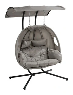 Livsip Egg Swing Chair 2 Seater Patio Lounge with Adjustable Canopy Grey