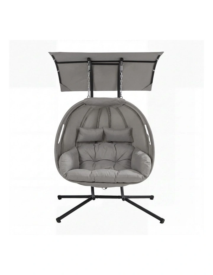 Livsip Egg Swing Chair 2 Seater Patio Lounge with Adjustable Canopy Grey image 2