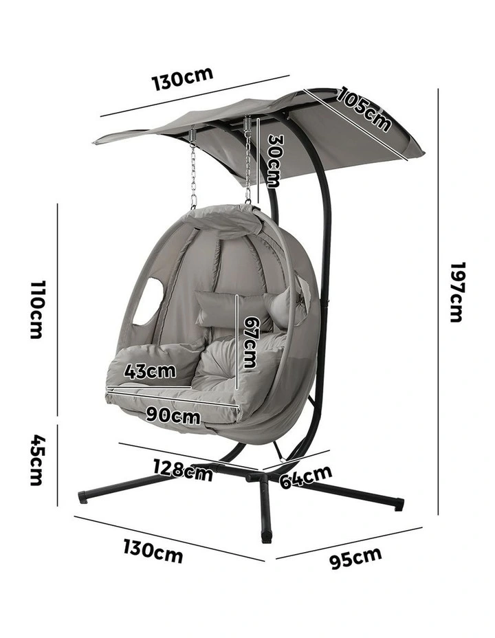 Livsip Egg Swing Chair 2 Seater Patio Lounge with Adjustable Canopy Grey image 3