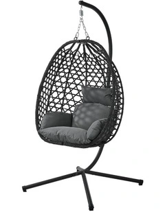 Livsip Outdoor Egg Hanging Chair with Stand Rattan Garden Swing Seat Black
