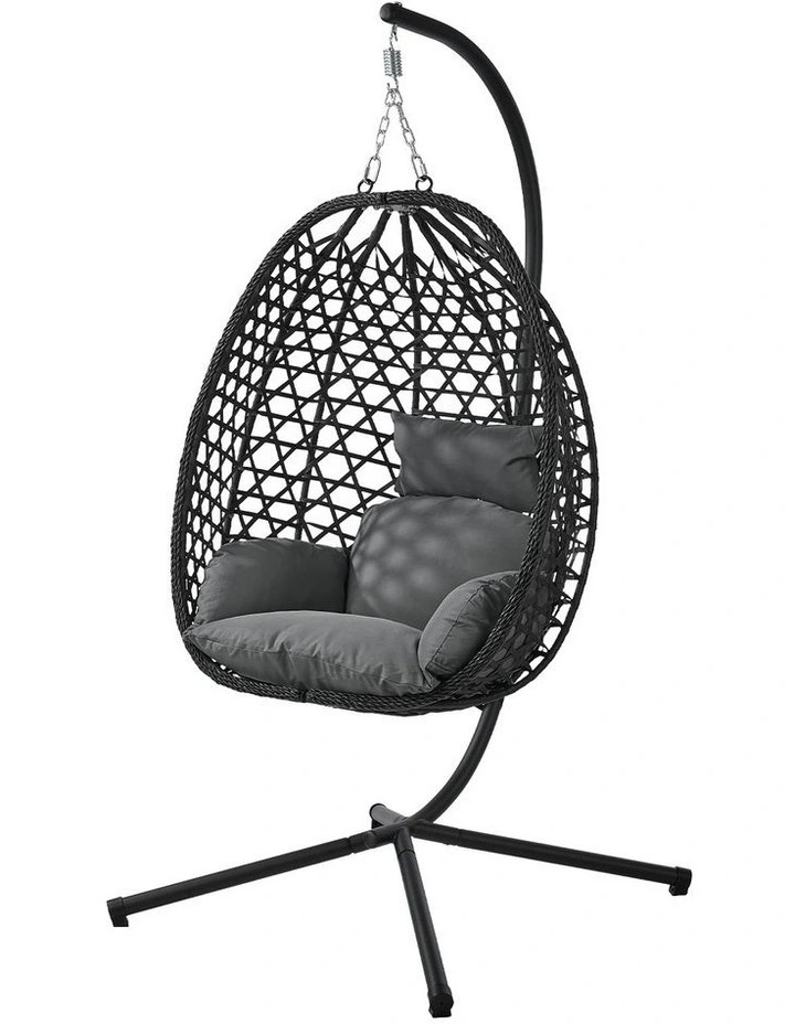 Livsip Outdoor Egg Hanging Chair with Stand Rattan Garden Swing Seat Black image 1