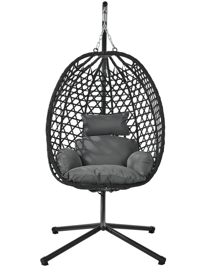 Livsip Outdoor Egg Hanging Chair with Stand Rattan Garden Swing Seat Black image 2