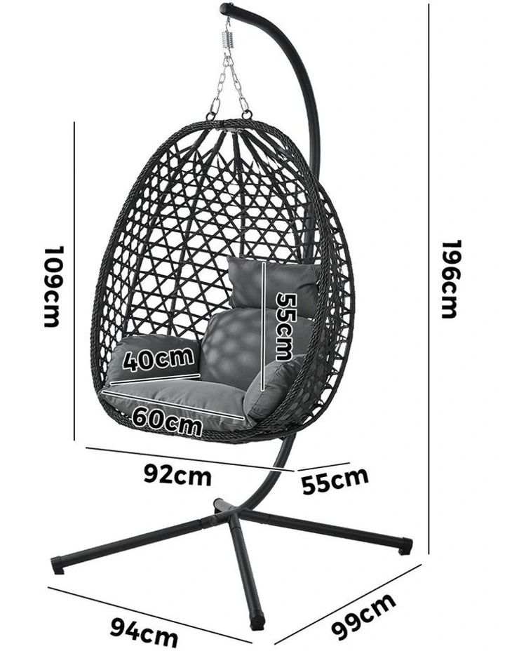 Livsip Outdoor Egg Hanging Chair with Stand Rattan Garden Swing Seat Black image 3
