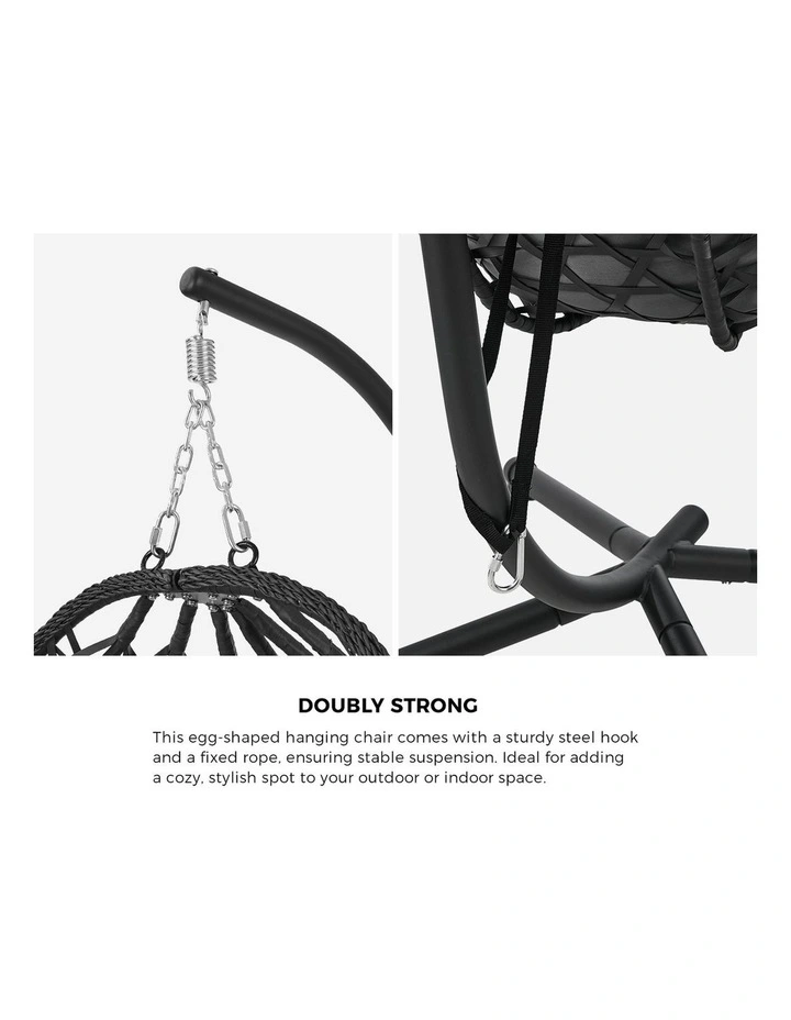 Livsip Outdoor Egg Hanging Chair with Stand Rattan Garden Swing Seat Black image 6
