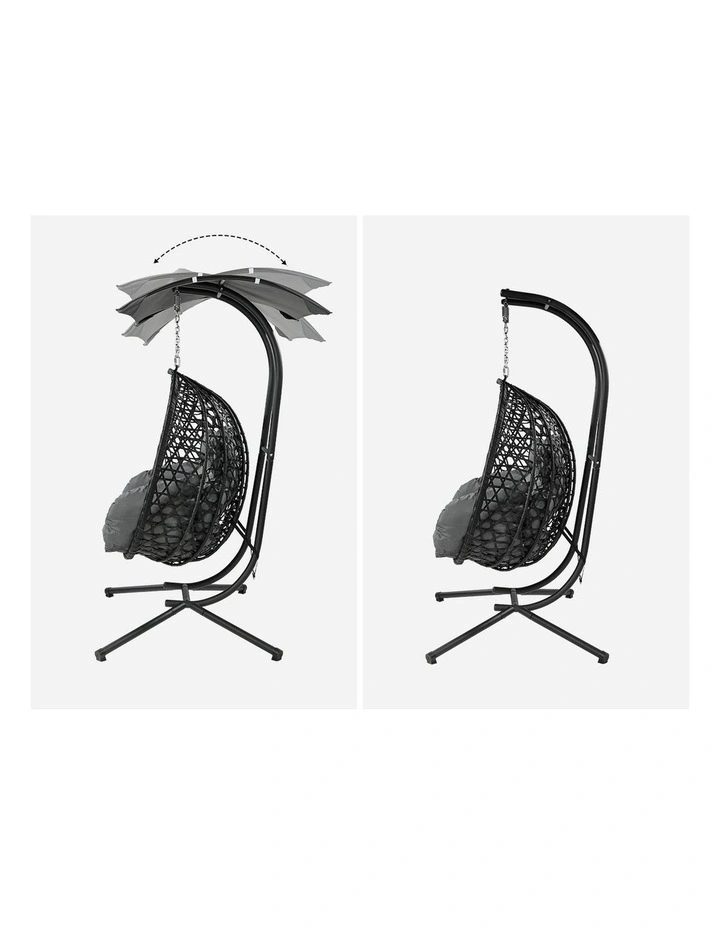 Livsip Egg Swing Chair 2 Seater Rattan Steel Frame with Adjustable Canopy Black image 6