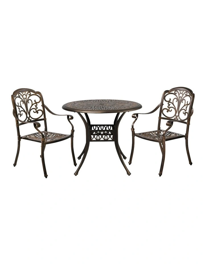 Livsip 3 Piece Outdoor Dining Set Table Chairs Patio Bistro Cast Aluminium image 2