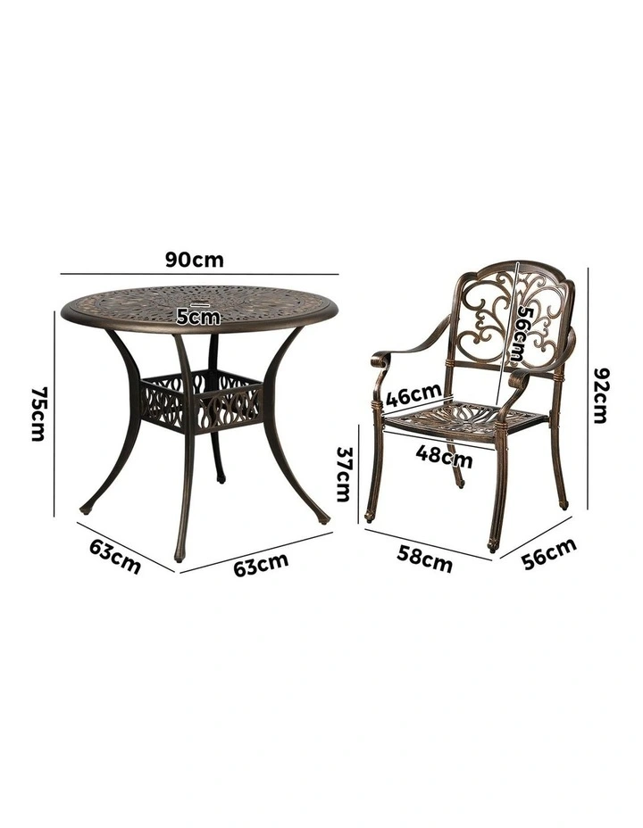 Livsip 3 Piece Outdoor Dining Set Table Chairs Patio Bistro Cast Aluminium image 3