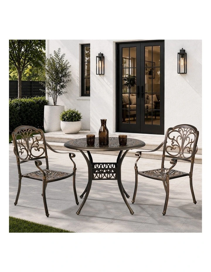 Livsip 3 Piece Outdoor Dining Set Table Chairs Patio Bistro Cast Aluminium image 4