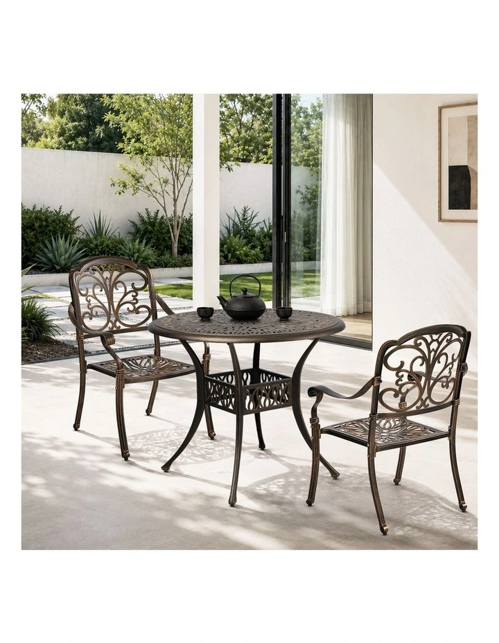 Livsip 3 Piece Outdoor Dining Set Table Chairs Patio Bistro Cast Aluminium image 5