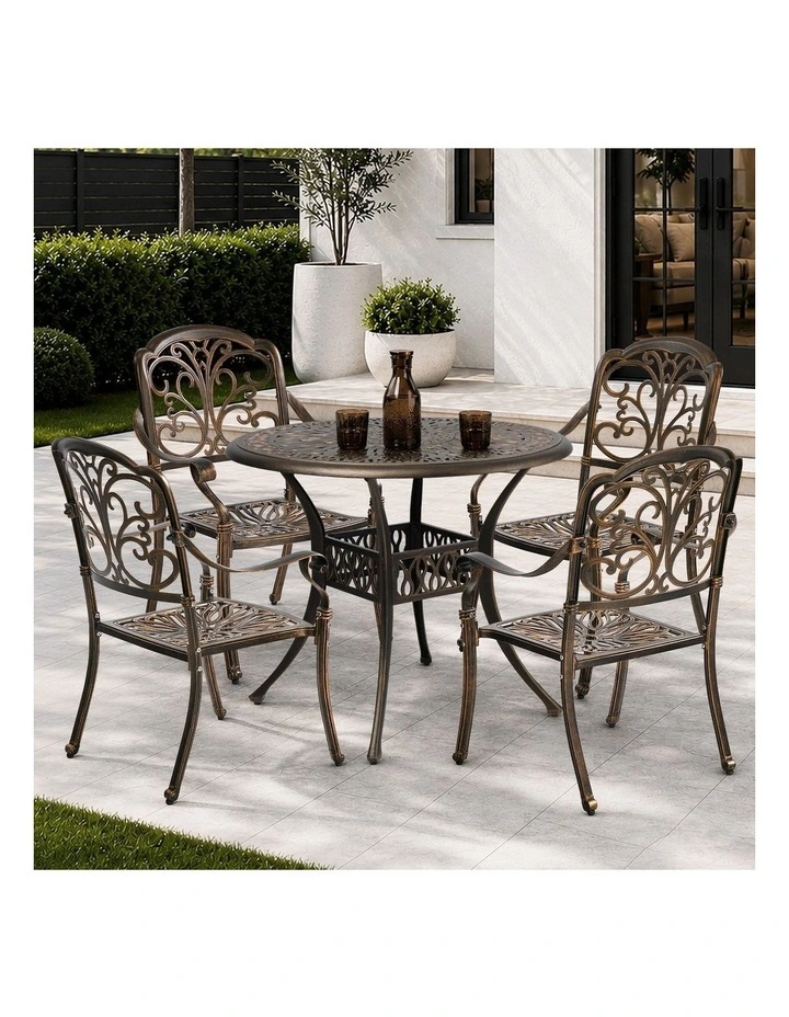 Livsip 5 Piece Outdoor Dining Set Table Chairs Patio Bistro Cast Aluminium image 4