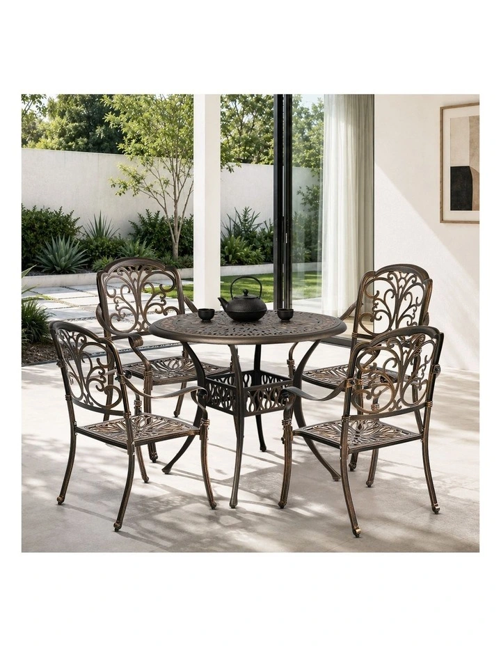 Livsip 5 Piece Outdoor Dining Set Table Chairs Patio Bistro Cast Aluminium image 5