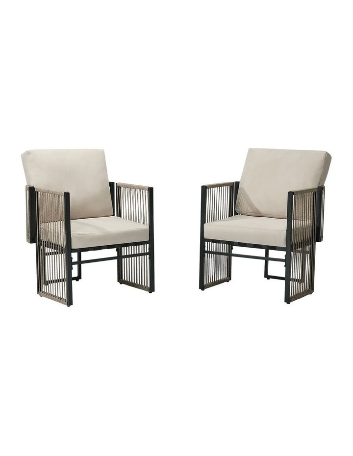 Livsip 2 Pieces Outdoor Patio Chair Bistro Lounge with Cushions Woven Rope image 1