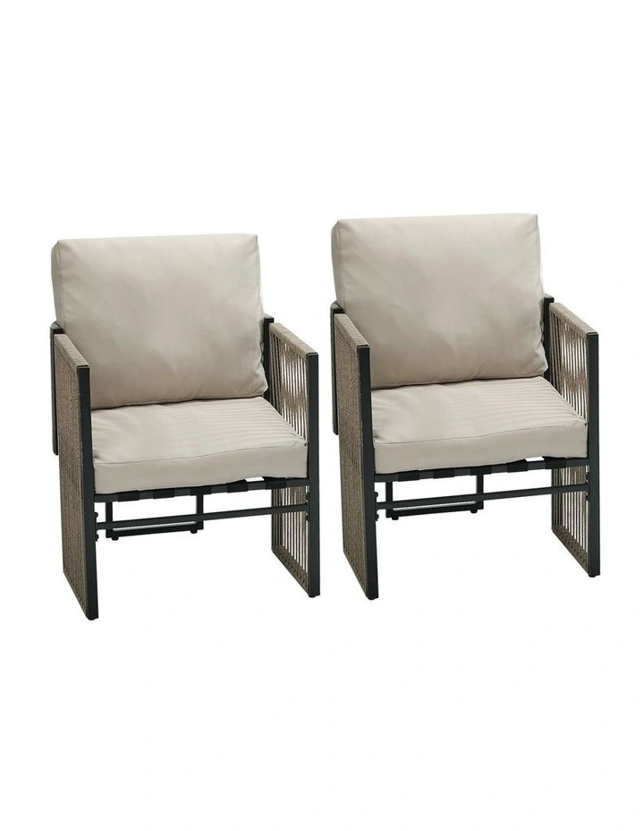 Livsip 2 Pieces Outdoor Patio Chair Bistro Lounge with Cushions Woven Rope image 2