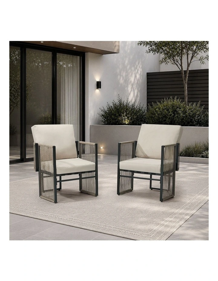 Livsip 2 Pieces Outdoor Patio Chair Bistro Lounge with Cushions Woven Rope image 4