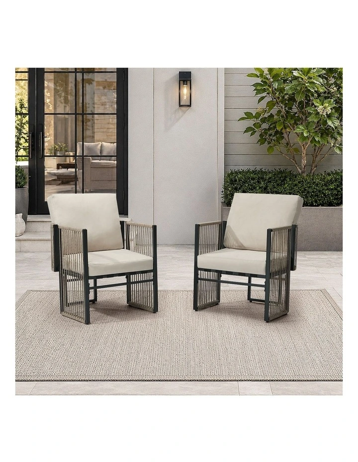 Livsip 2 Pieces Outdoor Patio Chair Bistro Lounge with Cushions Woven Rope image 5