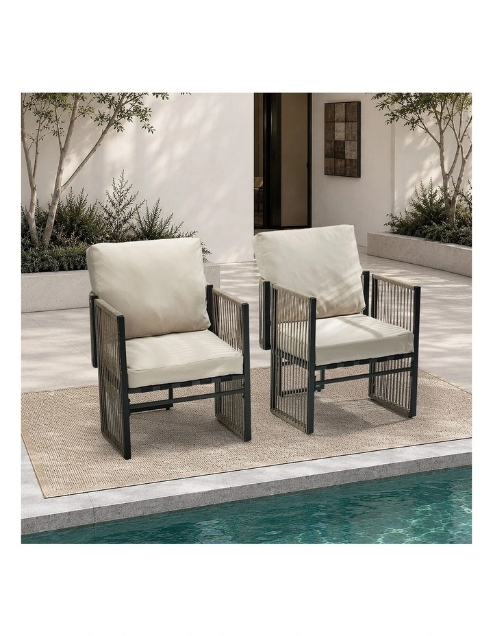 Livsip 2 Pieces Outdoor Patio Chair Bistro Lounge with Cushions Woven Rope image 7