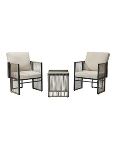 Livsip 3 Pieces Outdoor Patio Set Bistro Setting with Cushions Woven Rope