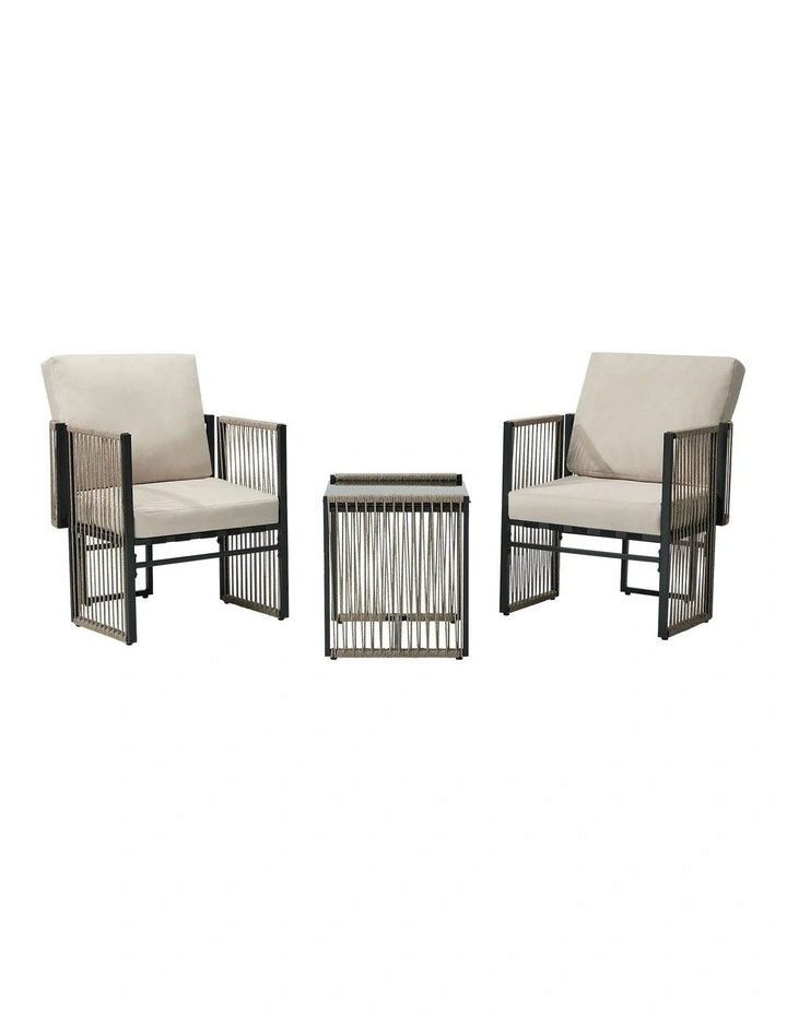 Livsip 3 Pieces Outdoor Patio Set Bistro Setting with Cushions Woven Rope image 1