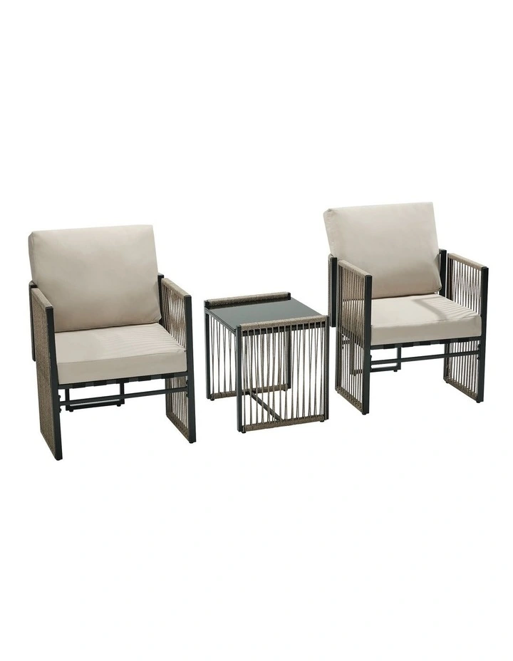 Livsip 3 Pieces Outdoor Patio Set Bistro Setting with Cushions Woven Rope image 2