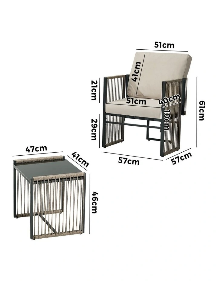 Livsip 3 Pieces Outdoor Patio Set Bistro Setting with Cushions Woven Rope image 3