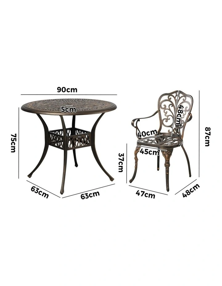 Livsip 3 Piece Outdoor Patio Set Table Chairs Bistro Cast Aluminium Furniture image 3