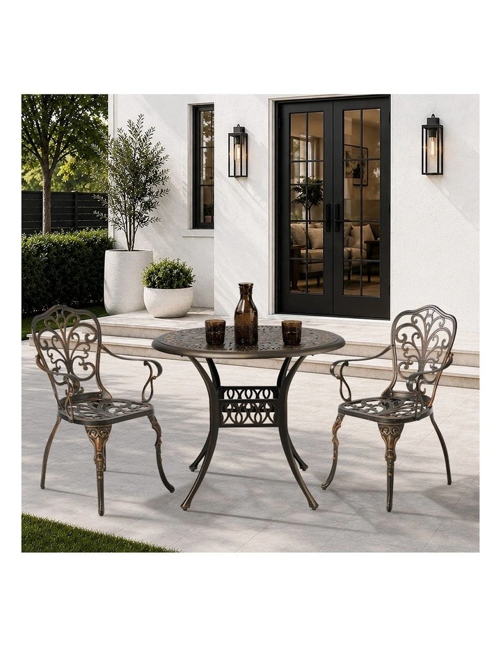 Livsip 3 Piece Outdoor Patio Set Table Chairs Bistro Cast Aluminium Furniture image 4