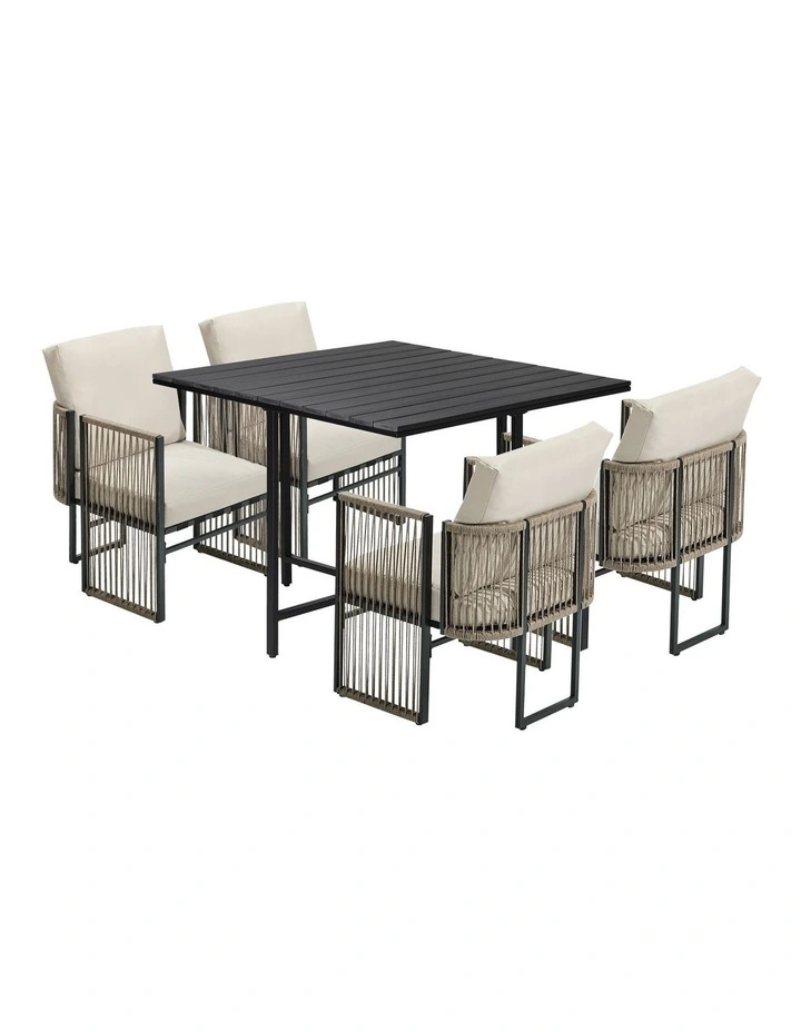Livsip 5 Pieces Outdoor Dining Set Table Chair Setting Rope Garden Furniture image 1