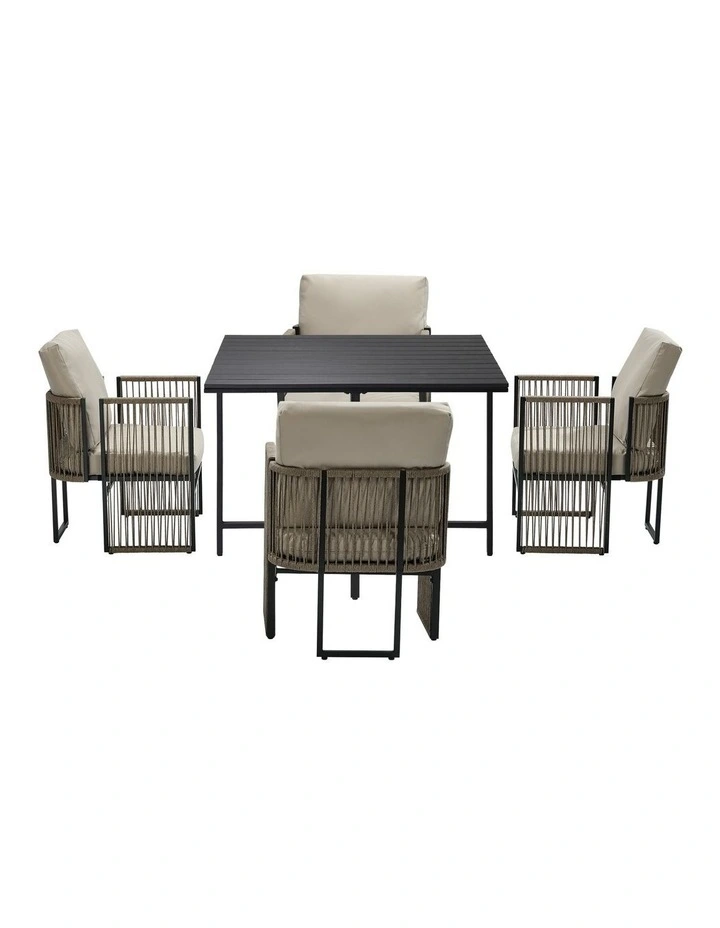 Livsip 5 Pieces Outdoor Dining Set Table Chair Setting Rope Garden Furniture image 2