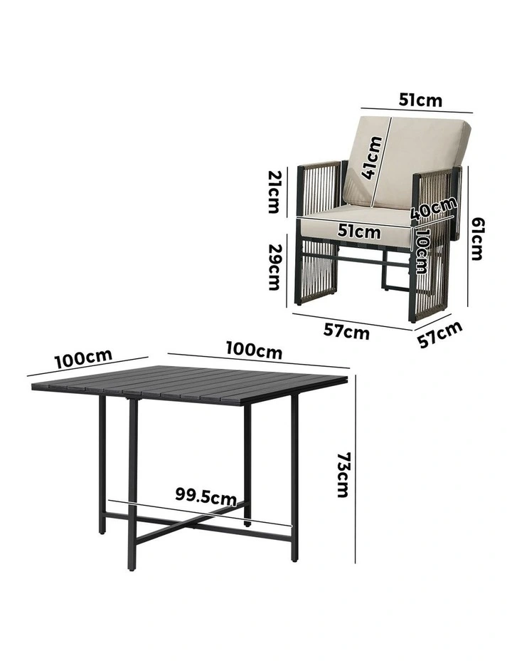 Livsip 5 Pieces Outdoor Dining Set Table Chair Setting Rope Garden Furniture image 3