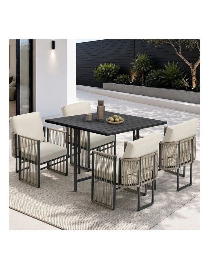 Livsip 5 Pieces Outdoor Dining Set Table Chair Setting Rope Garden Furniture image 4
