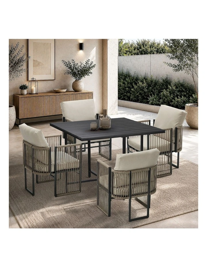 Livsip 5 Pieces Outdoor Dining Set Table Chair Setting Rope Garden Furniture image 5