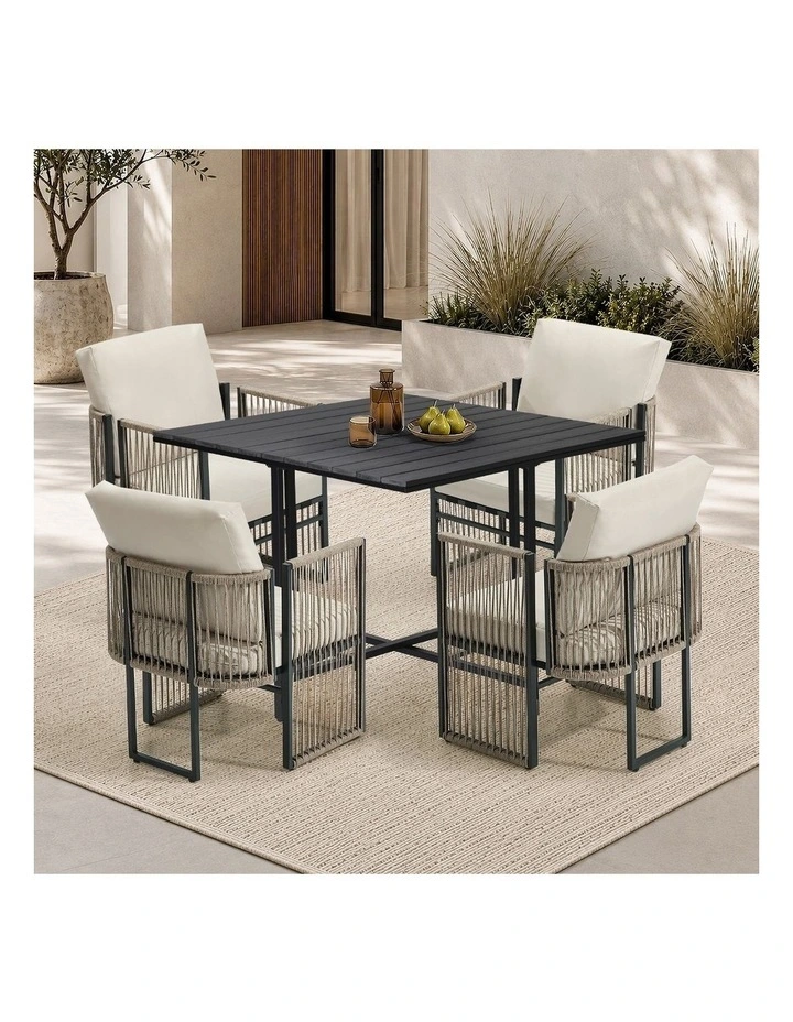 Livsip 5 Pieces Outdoor Dining Set Table Chair Setting Rope Garden Furniture image 7