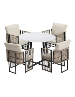 Livsip 5 Pieces Outdoor Dining Set Chair and Table Rope Garden Furniture