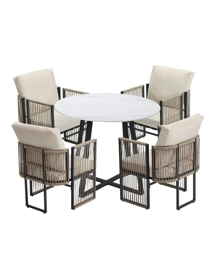 Livsip 5 Pieces Outdoor Dining Set Chair and Table Rope Garden Furniture image 1