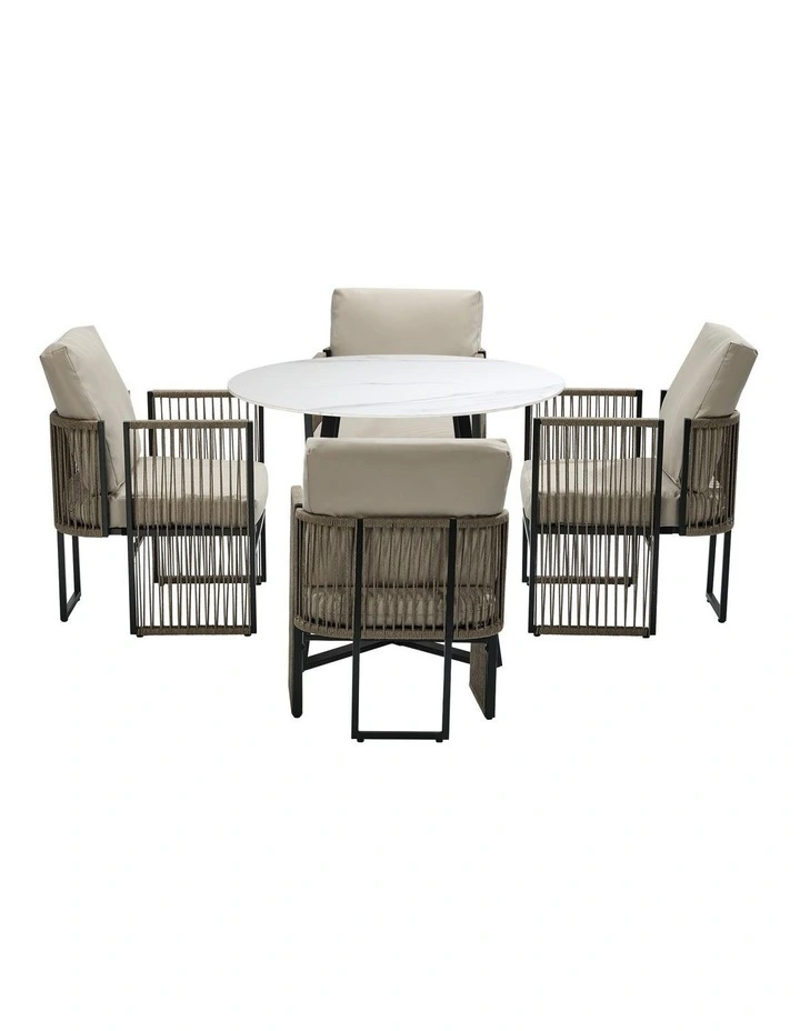 Livsip 5 Pieces Outdoor Dining Set Chair and Table Rope Garden Furniture image 2