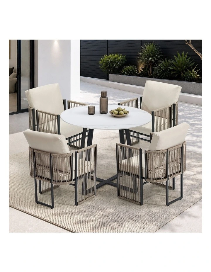 Livsip 5 Pieces Outdoor Dining Set Chair and Table Rope Garden Furniture image 4
