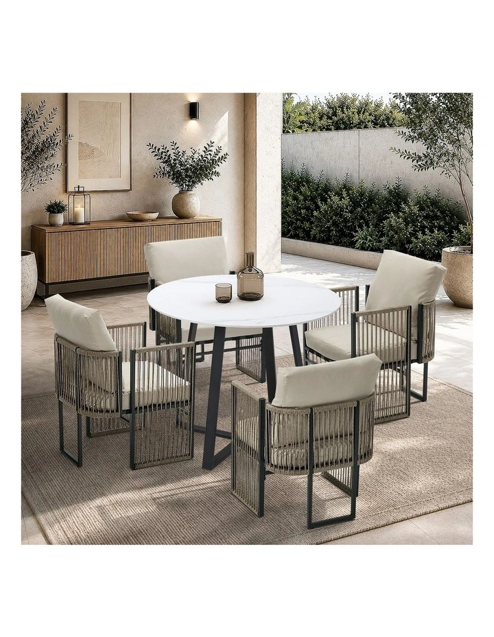 Livsip 5 Pieces Outdoor Dining Set Chair and Table Rope Garden Furniture image 5