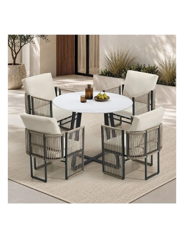 Livsip 5 Pieces Outdoor Dining Set Chair and Table Rope Garden Furniture image 7