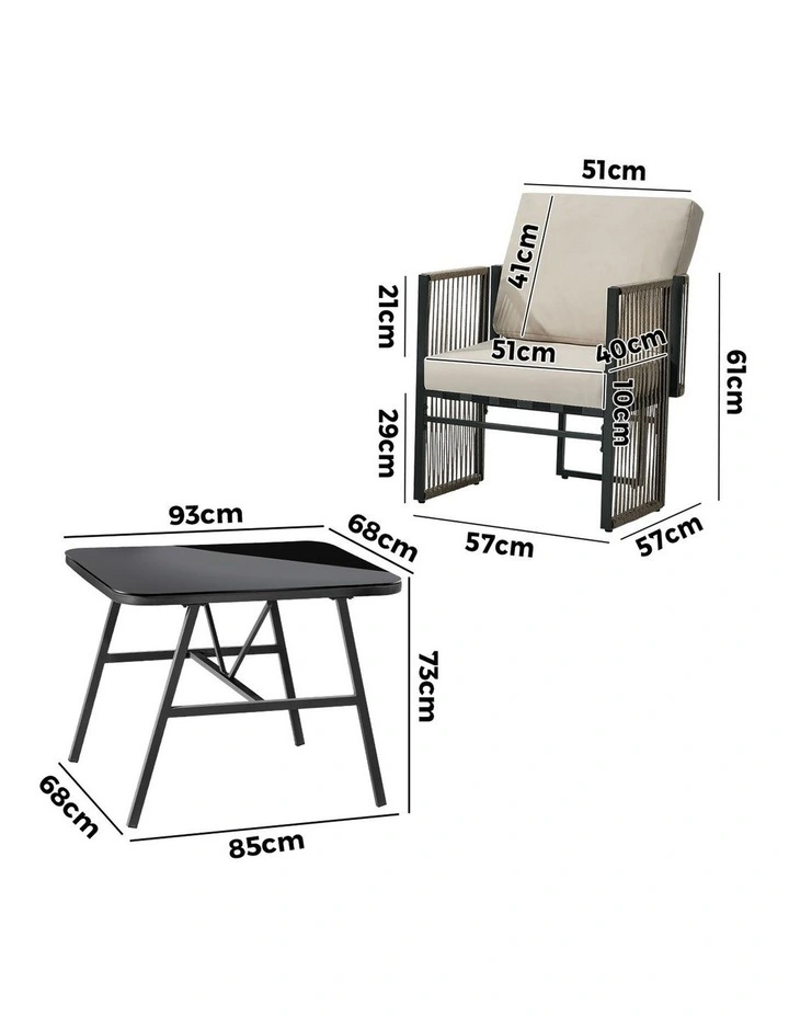 Livsip 2 Seaters Outdoor Patio Set Table Chair Setting Rope Bistro Furniture image 3