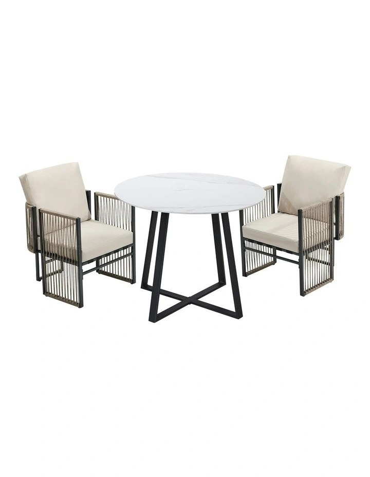Livsip 3 Pieces Outdoor Dining Set Chair and Table Rope Garden Furniture image 1