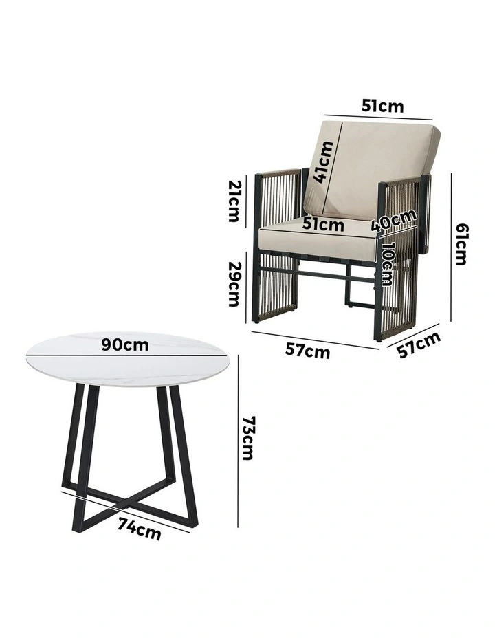 Livsip 3 Pieces Outdoor Dining Set Chair and Table Rope Garden Furniture image 3