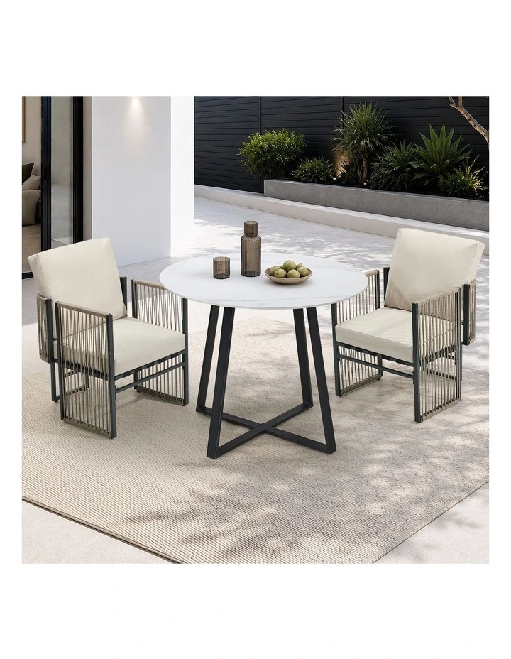 Livsip 3 Pieces Outdoor Dining Set Chair and Table Rope Garden Furniture image 4