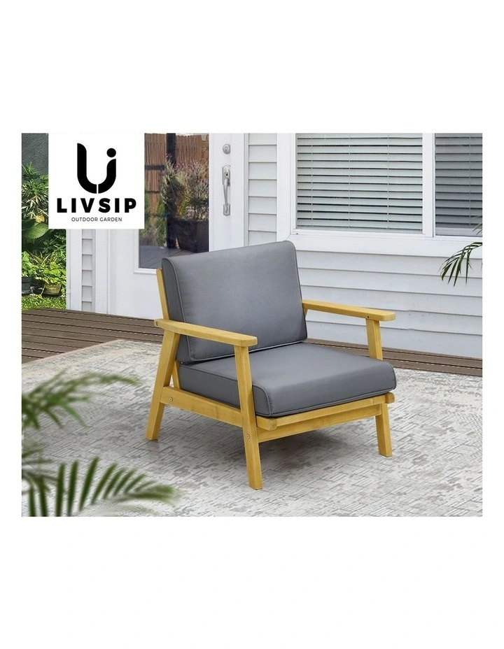 Livsip Outdoor Armchair Furniture Lounge Wooden Chair Patio Garden Sofa Set image 7