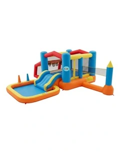 Keezi Inflatable Kids Pool Play Park Jumping Castle Volleyball Net with Blower Balls 4mx4.37m
